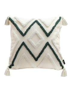 Boho Tufted Cushion Tassel Geometric Chevron Throw Pillow 45cm in Beige Green
