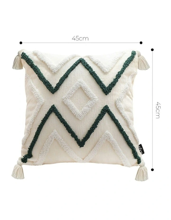 Boho Tufted Cushion Tassel Geometric Chevron Throw Pillow 45cm in Beige Green image 5