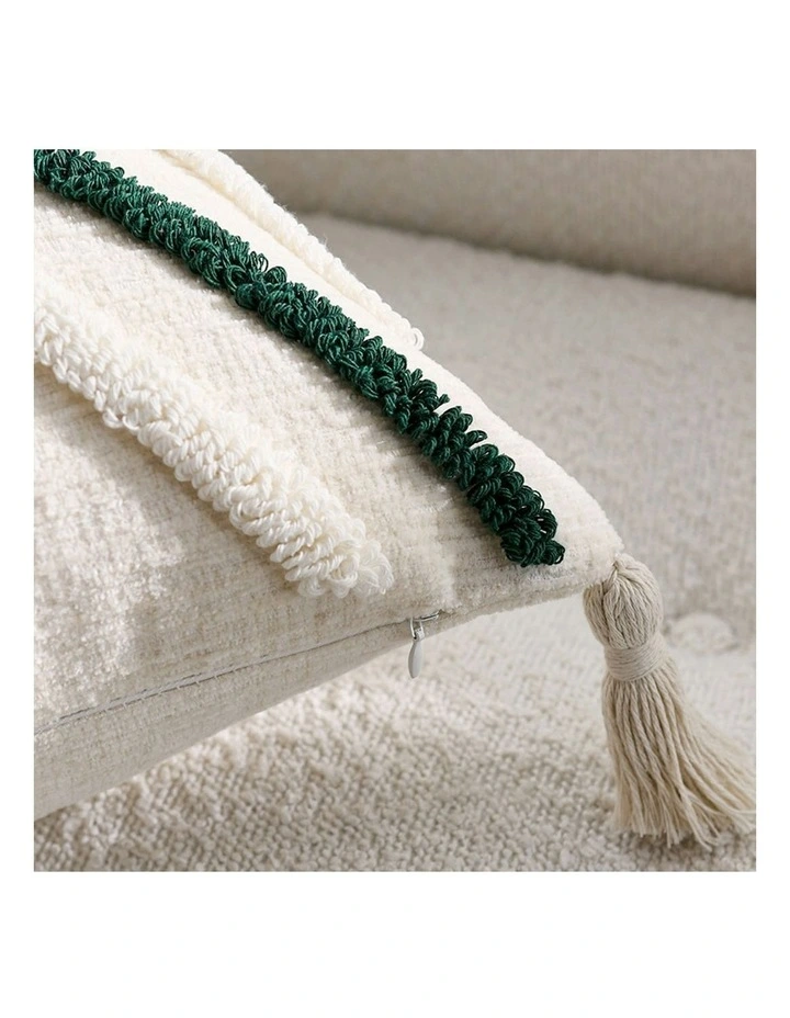 Boho Tufted Cushion Tassel Geometric Chevron Throw Pillow 45cm in Beige Green image 6