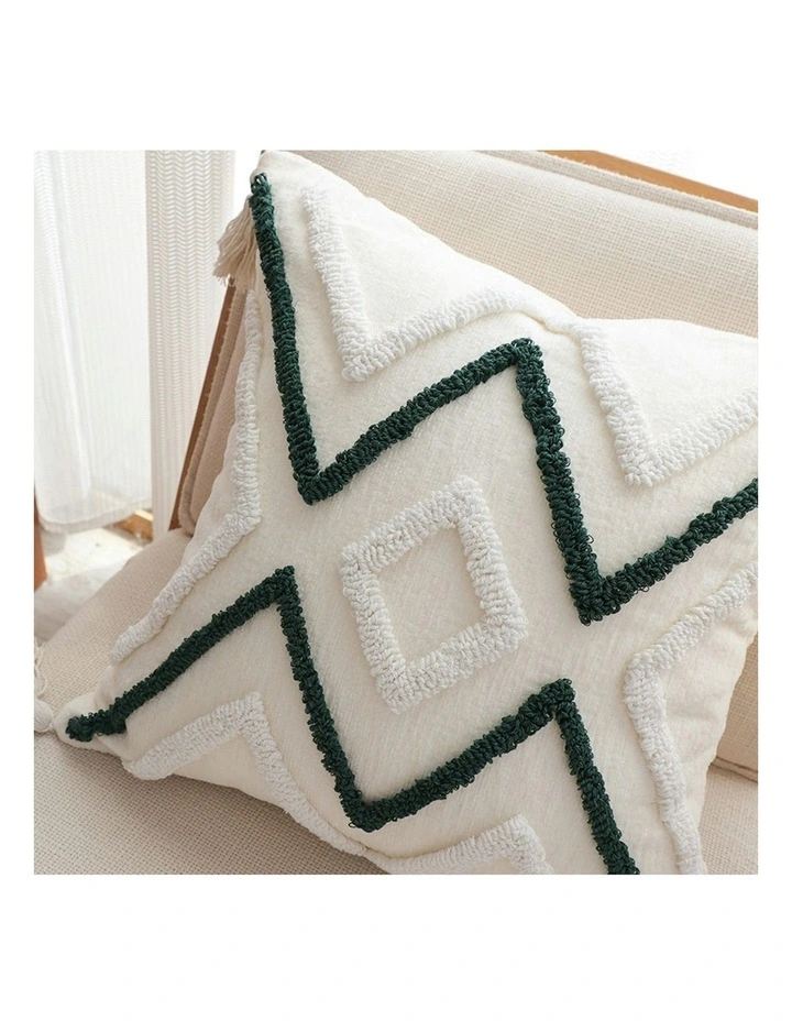 Boho Tufted Cushion Tassel Geometric Chevron Throw Pillow 45cm in Beige Green image 7