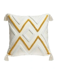 Boho Tufted Cushion Tassel Geometric Chevron Throw Pillow 45cm in Beige Yellow