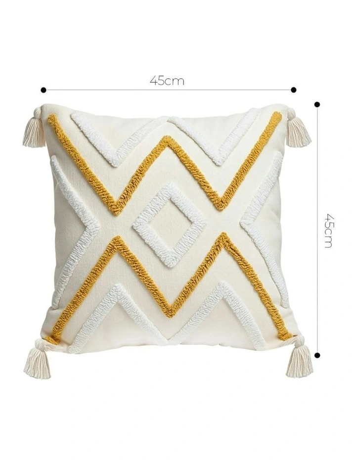 Boho Tufted Cushion Tassel Geometric Chevron Throw Pillow 45cm in Beige Yellow image 5