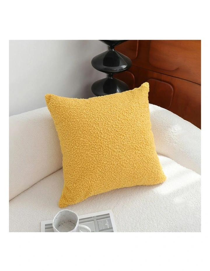 Boucle Textured Cushion Soft Cozy Decorative Throw Pillow 50cm in Mustard Yellow image 3