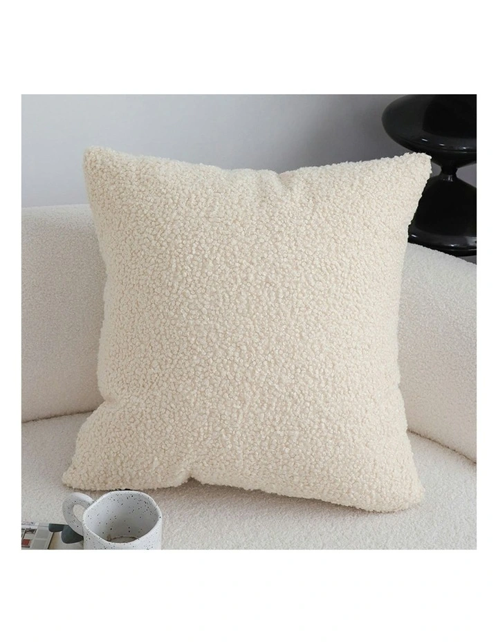 Boucle Textured Cushion Soft Cozy Decorative Throw Pillow 50cm in Cream White image 2