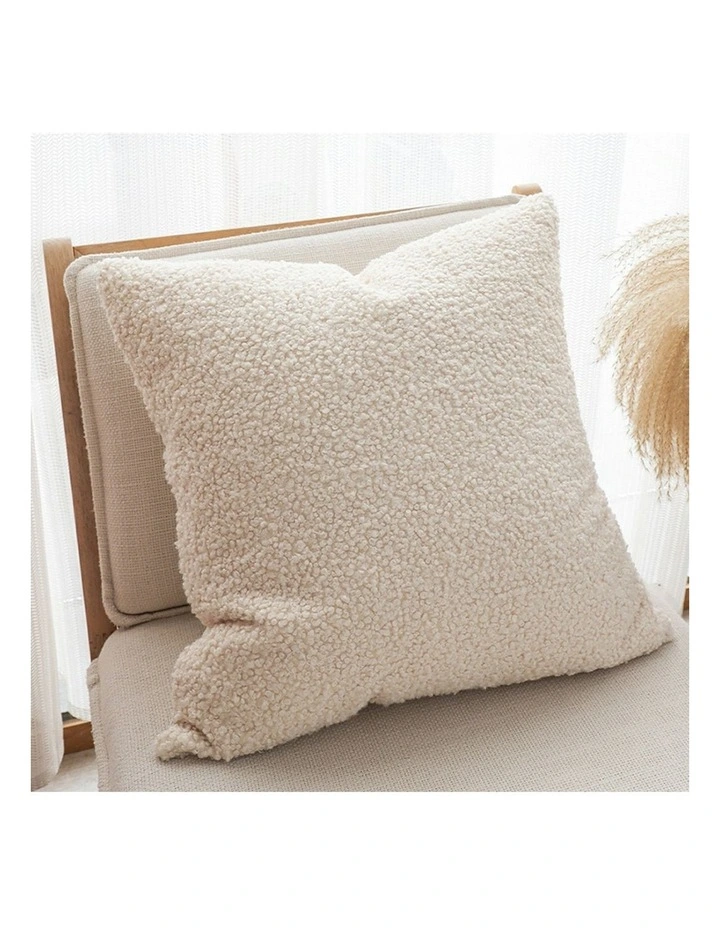 Boucle Textured Cushion Soft Cozy Decorative Throw Pillow 50cm in Cream White image 3