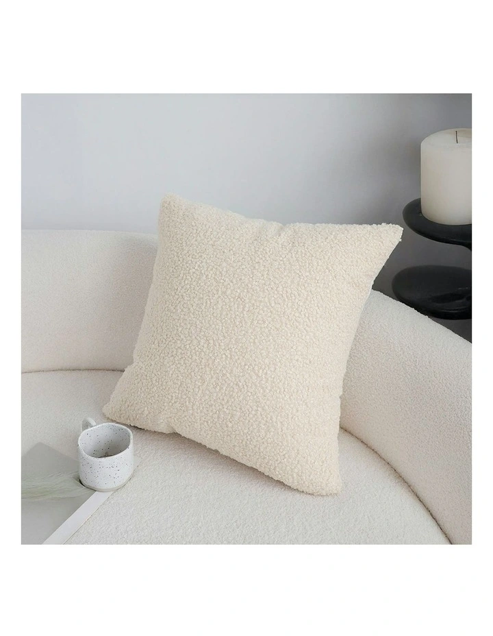 Boucle Textured Cushion Soft Cozy Decorative Throw Pillow 50cm in Cream White image 4