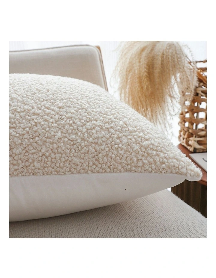 Boucle Textured Cushion Soft Cozy Decorative Throw Pillow 50cm in Cream White image 7
