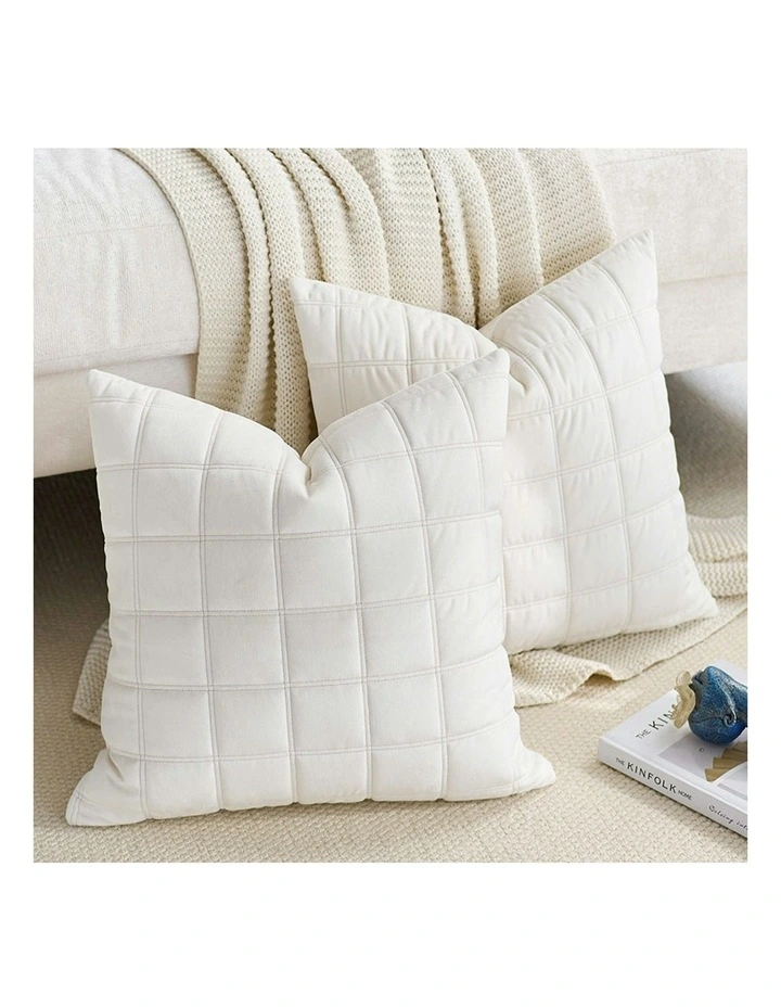 Quilted Cushion Grid Pattern Soft Padded Decorative Throw Pillow 50cm in White image 4