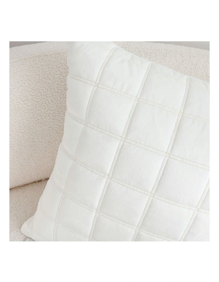 Quilted Cushion Grid Pattern Soft Padded Decorative Throw Pillow 50cm in White image 6