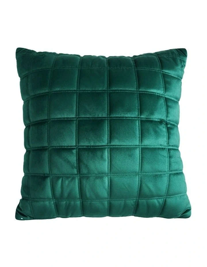 Quilted Cushion Grid Pattern Soft Padded Decorative Throw Pillow 50cm in Emerald Green image 1