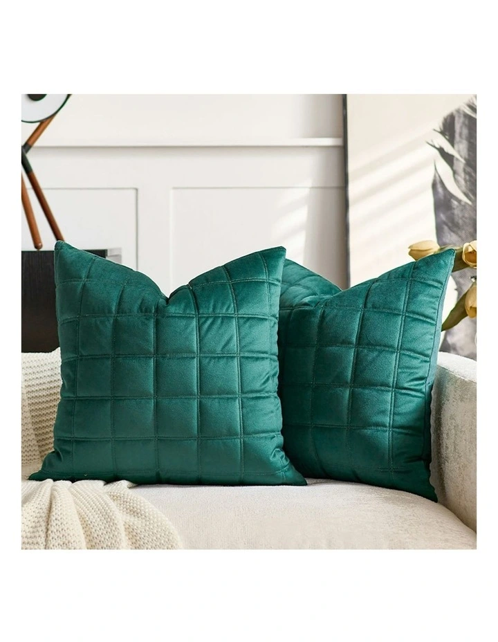 Quilted Cushion Grid Pattern Soft Padded Decorative Throw Pillow 50cm in Emerald Green image 2