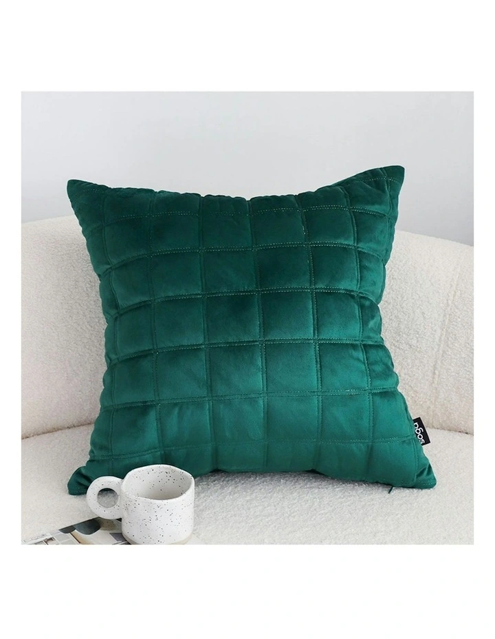 Quilted Cushion Grid Pattern Soft Padded Decorative Throw Pillow 50cm in Emerald Green image 3