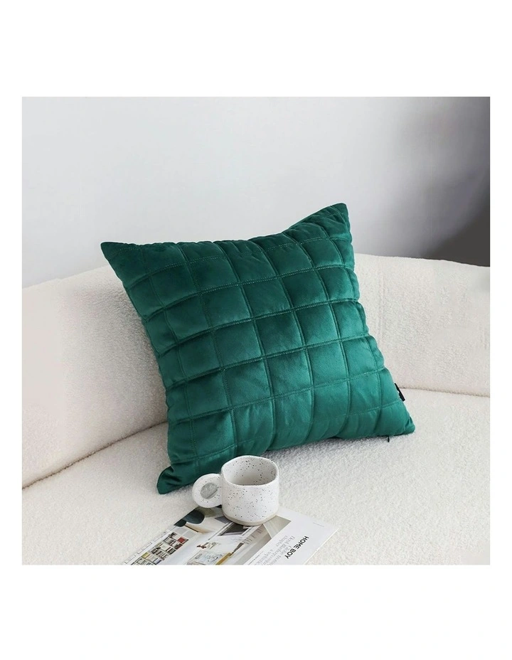 Quilted Cushion Grid Pattern Soft Padded Decorative Throw Pillow 50cm in Emerald Green image 4