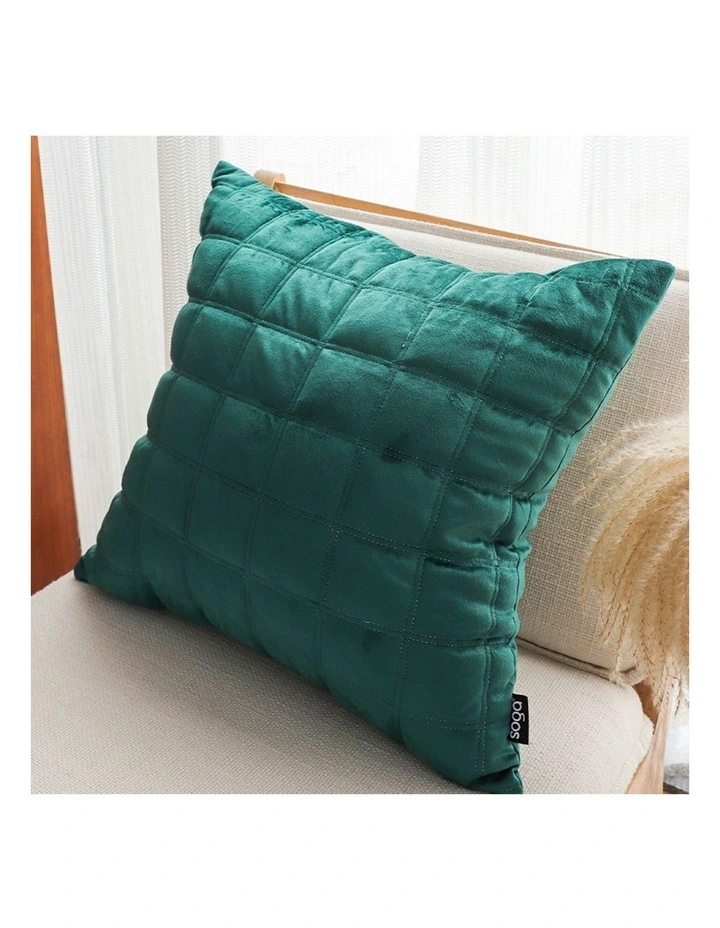 Quilted Cushion Grid Pattern Soft Padded Decorative Throw Pillow 50cm in Emerald Green image 5