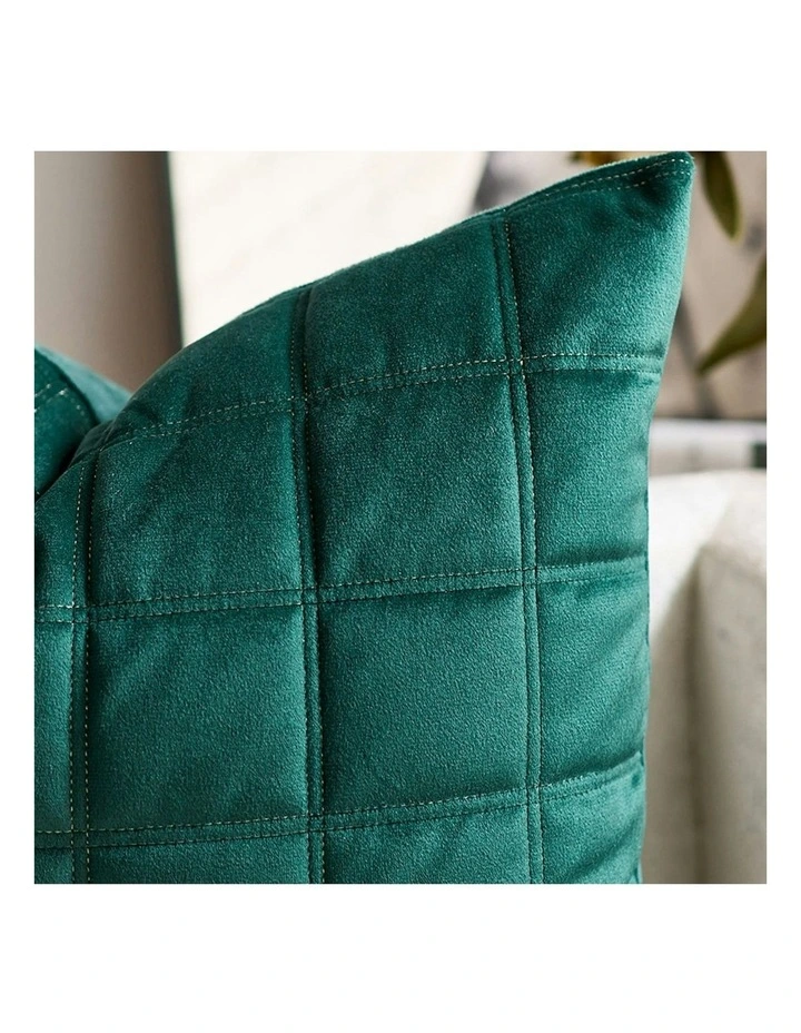 Quilted Cushion Grid Pattern Soft Padded Decorative Throw Pillow 50cm in Emerald Green image 7