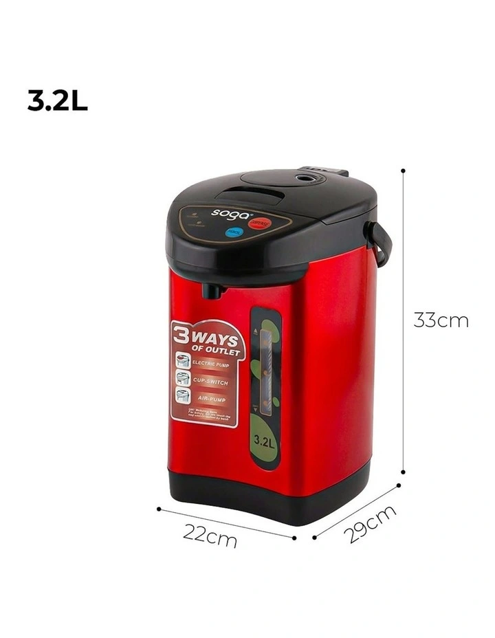3.2L Red Stainless Steel Electric Thermal Pot Dispenser with 3 Dispensing Modes image 5