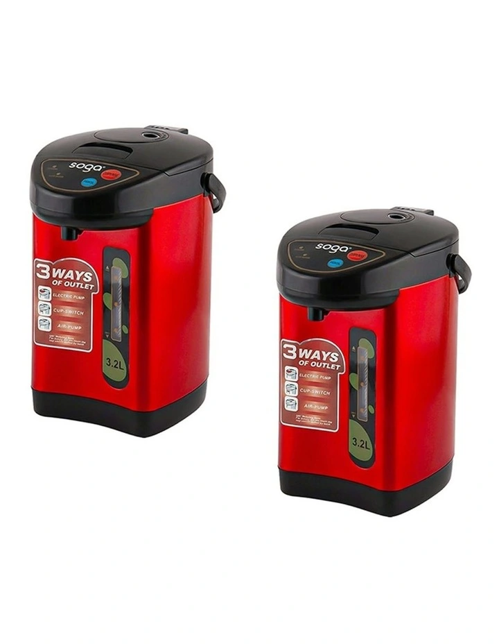 2X Stainless Steel Electric Thermal Pot Dispenser with 3 Dispensing Modes 3.2L in Red image 1