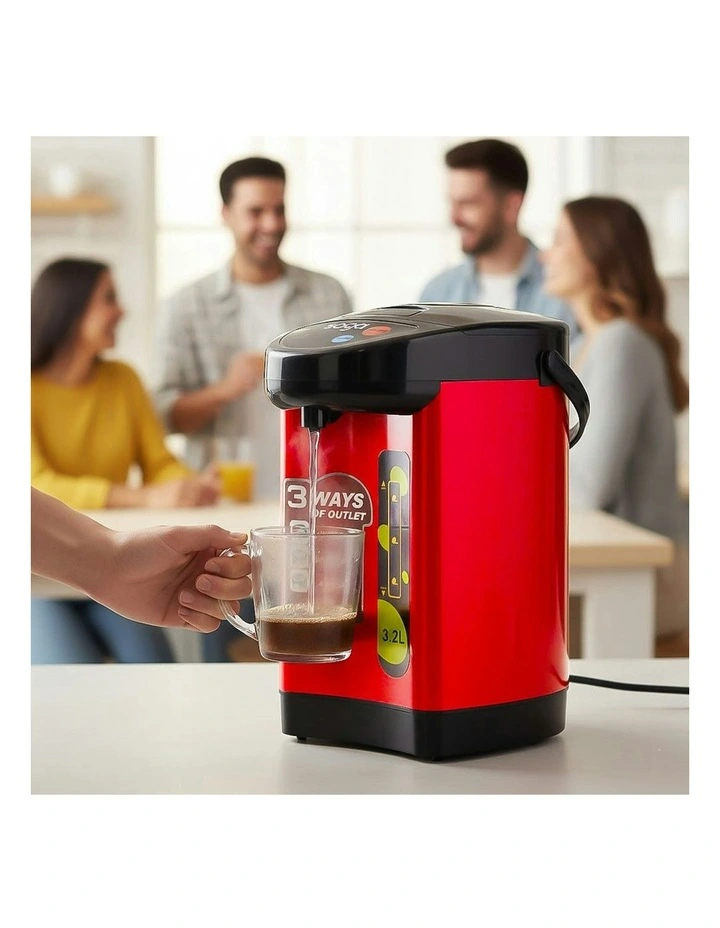 2X Stainless Steel Electric Thermal Pot Dispenser with 3 Dispensing Modes 3.2L in Red image 4