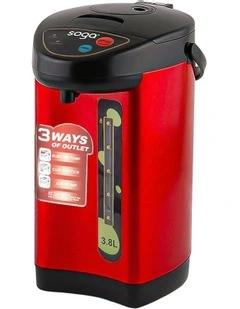 Stainless Steel Electric Thermal Pot Dispenser with 3 Dispensing Modes 3.8L in Red