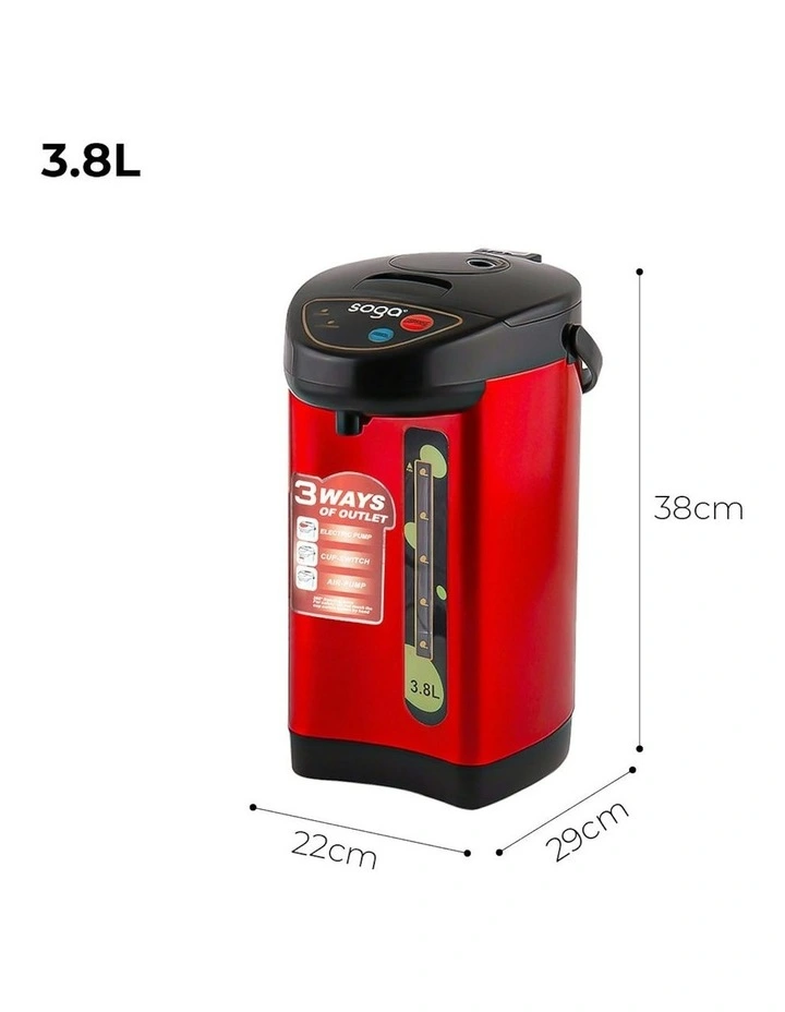 Stainless Steel Electric Thermal Pot Dispenser with 3 Dispensing Modes 3.8L in Red image 5