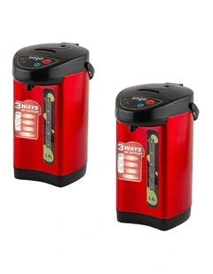 2X Stainless Steel Electric Thermal Pot Dispenser with 3 Dispensing Modes 3.8L in Red