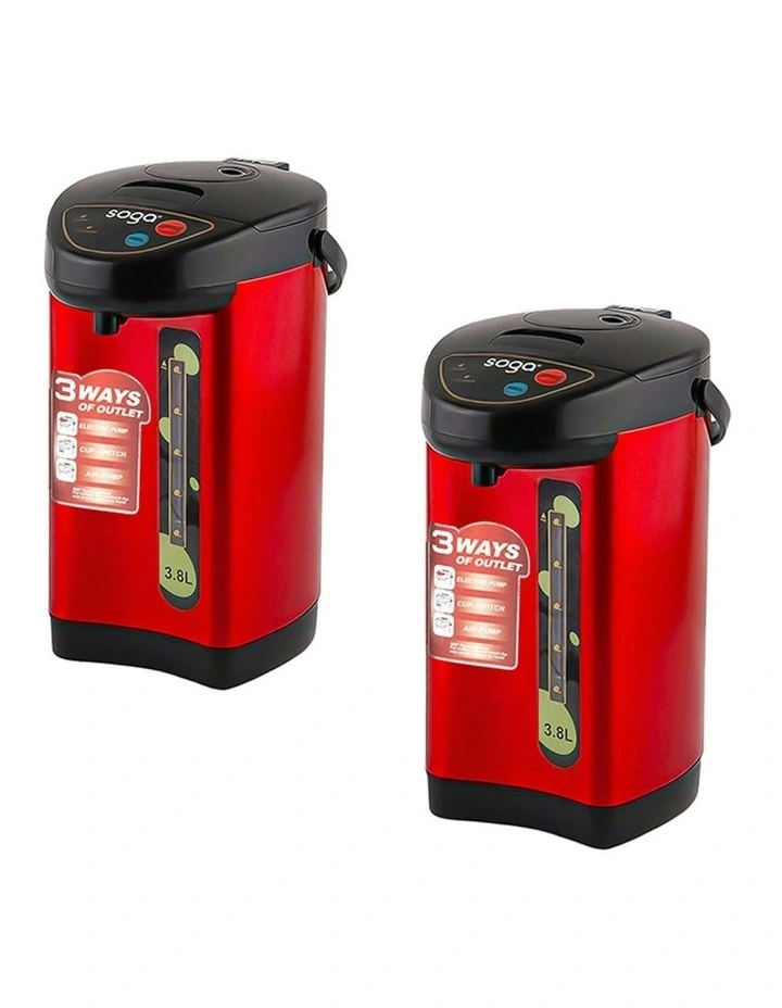 2X Stainless Steel Electric Thermal Pot Dispenser with 3 Dispensing Modes 3.8L in Red image 1