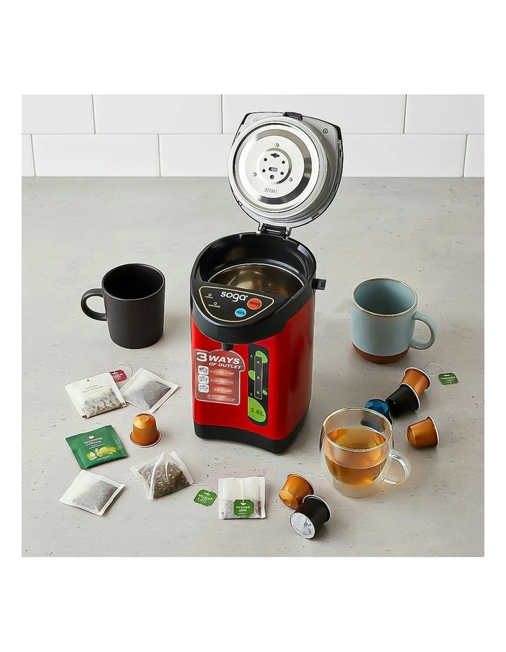 2X Stainless Steel Electric Thermal Pot Dispenser with 3 Dispensing Modes 3.8L in Red image 3