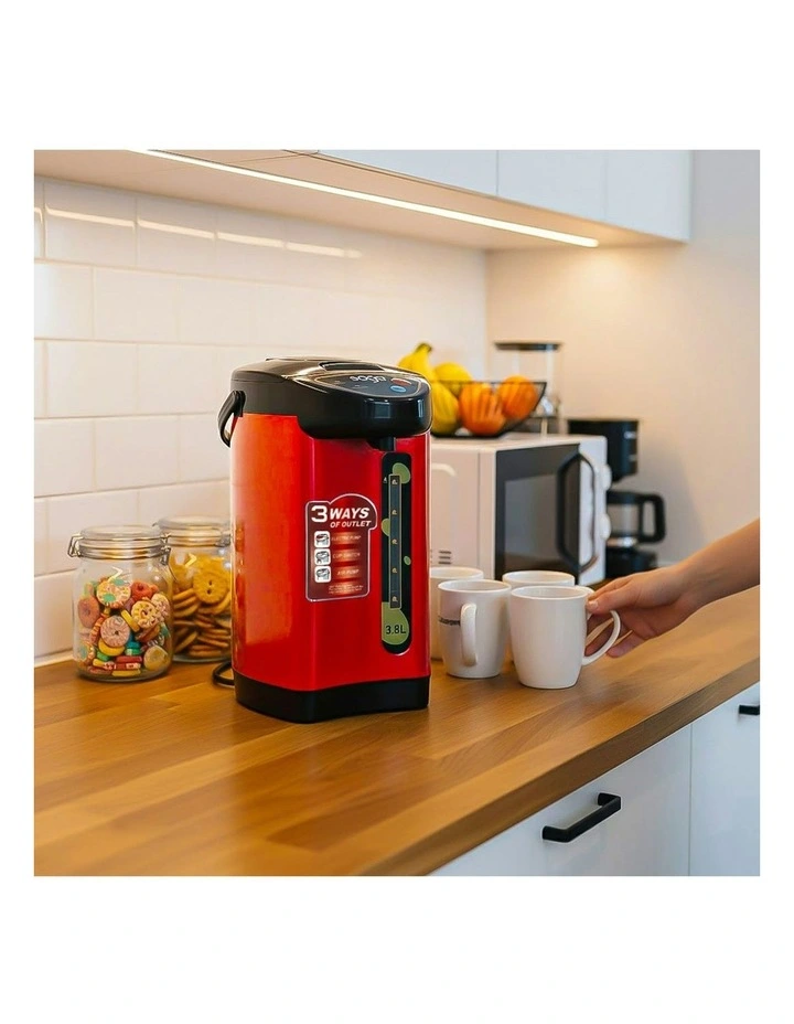 2X Stainless Steel Electric Thermal Pot Dispenser with 3 Dispensing Modes 3.8L in Red image 4