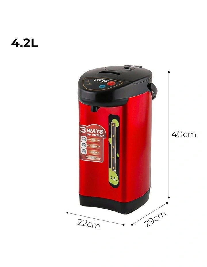 2X Stainless Steel Electric Thermal Pot Dispenser with 3 Dispensing Modes 4.2L in Red image 5