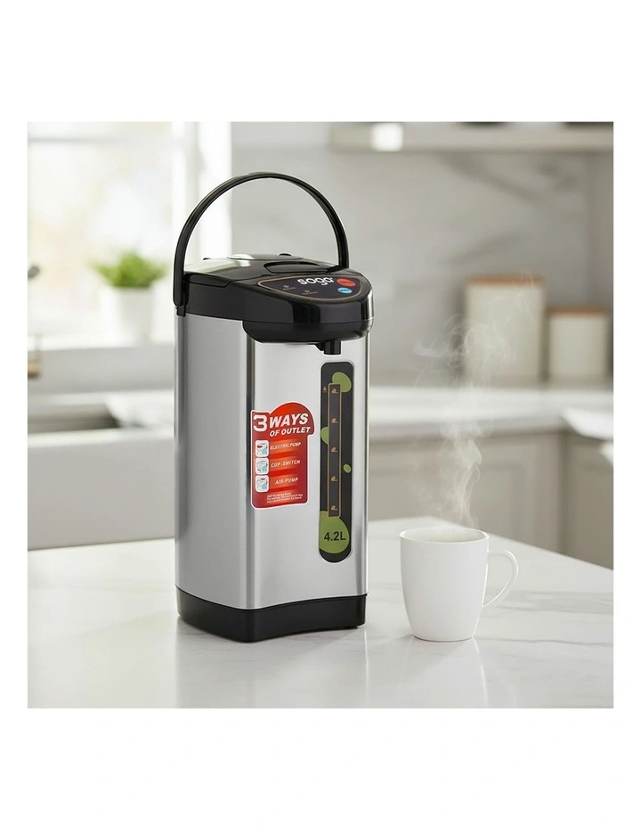 2X Stainless Steel Electric Thermal Pot Dispenser with 3 Dispensing Modes4.2L in Silver image 2