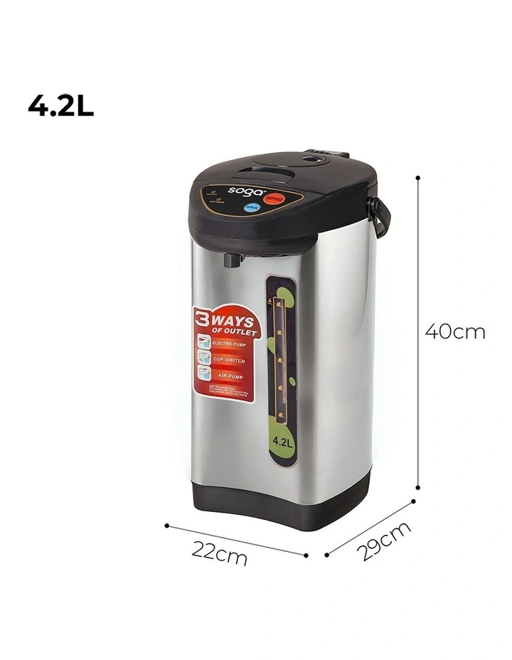 2X Stainless Steel Electric Thermal Pot Dispenser with 3 Dispensing Modes4.2L in Silver image 5