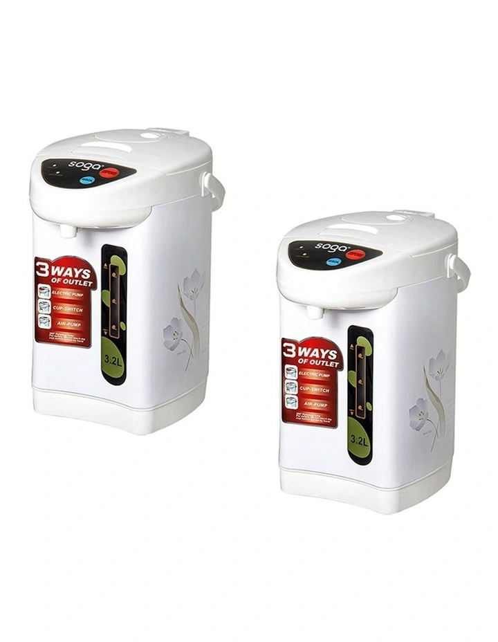 2X Plastic Exterior Electric Thermal Pot Dispenser with 3 Dispensing Modes 3.2L in White image 1