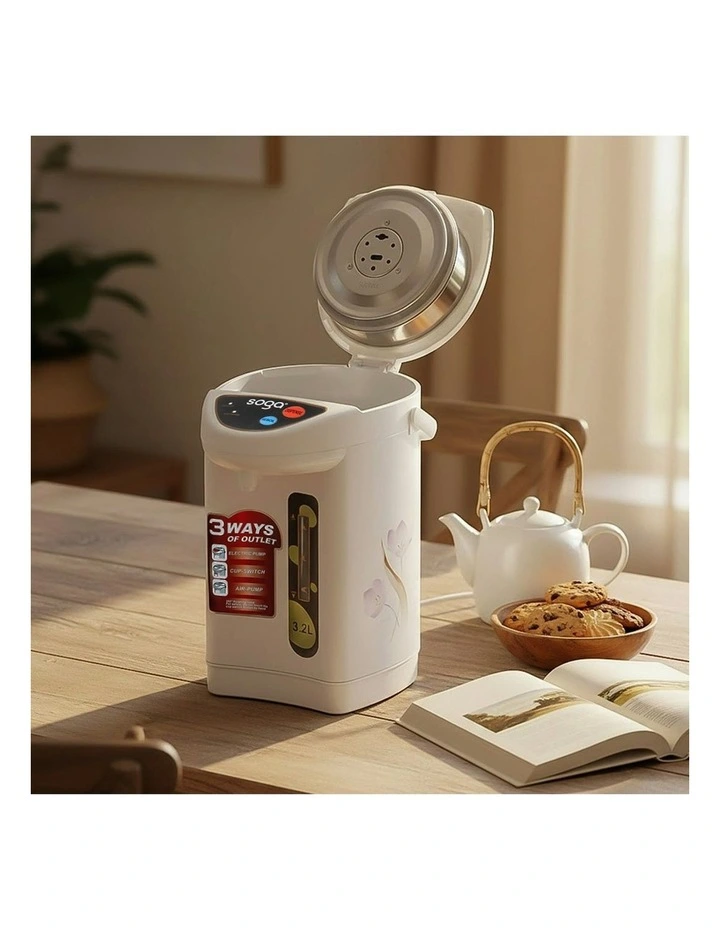 2X Plastic Exterior Electric Thermal Pot Dispenser with 3 Dispensing Modes 3.2L in White image 3