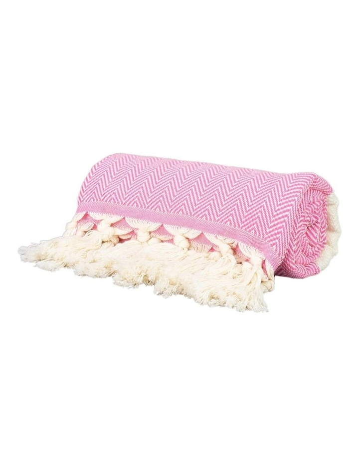 Zigzag Turkish Towel in Pink/White image 1