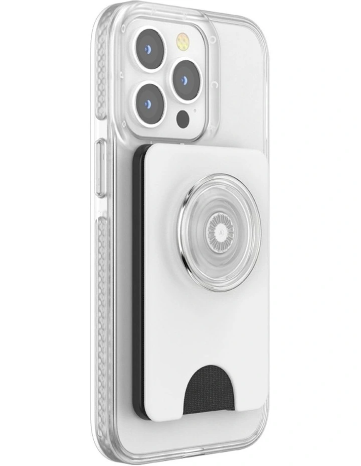 PopSockets Phone Wallet With Grip - White Clear, Holds 3 Cards, Wireless Charging Compatible