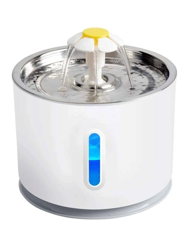 Pet Stainless Steel Water Fountain with LED 2.4L in Grey image 1