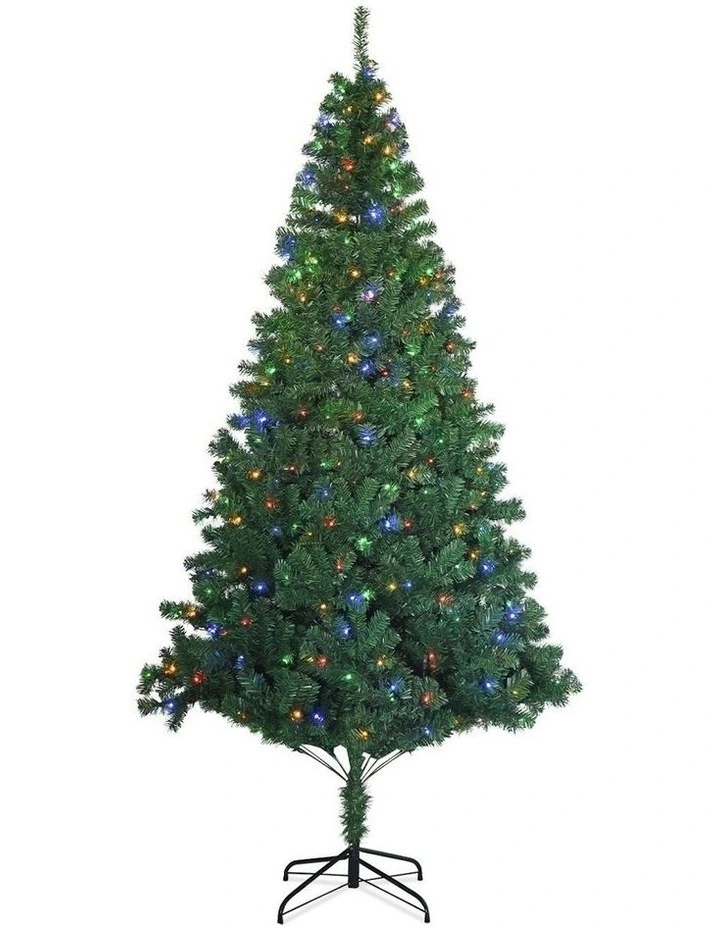 FESTISS Artificial Christmas Tree With 4 Colour LED Lights 2.4m In