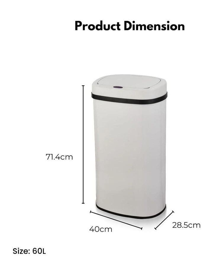 MiraKlass Motion Sensor Rubbish Bin Lid 60L Oval In White MYER
