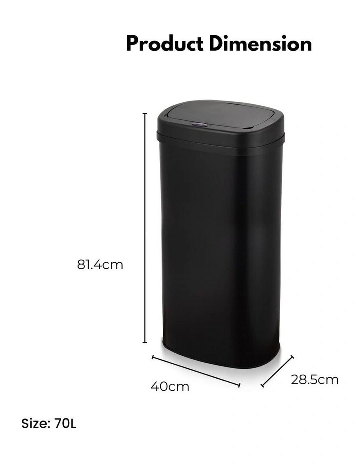 MiraKlass Motion Sensor Rubbish Bin 70L Oval in Black MYER