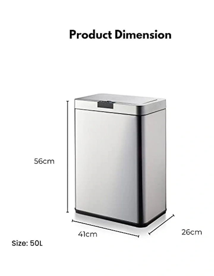 MiraKlass Motion Sensor Rubbish Bin 50L Square In Silver MYER