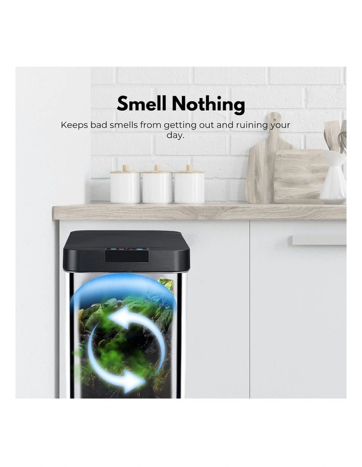 MiraKlass Motion Sensor Rubbish Bin 50L Narrow Square In Black MYER