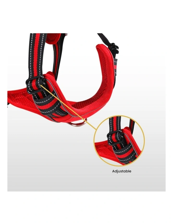 No Pull Dog Reflective Harness Vest Adjustable Belt Large Size in Red image 2