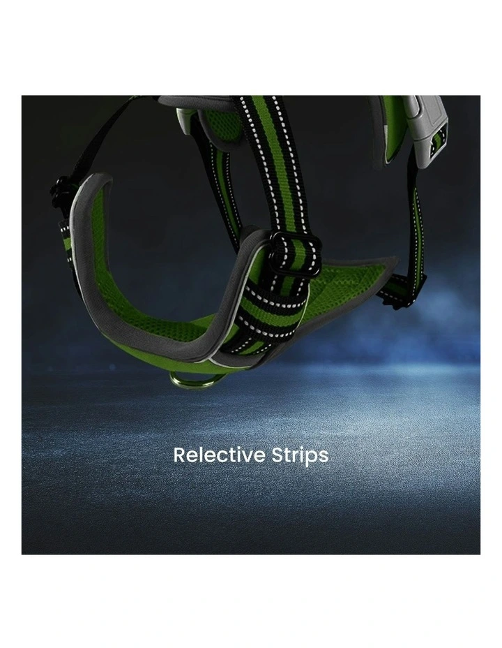 No Pull Dog Reflective Harness Vest Adjustable Belt Large Size in Green image 5