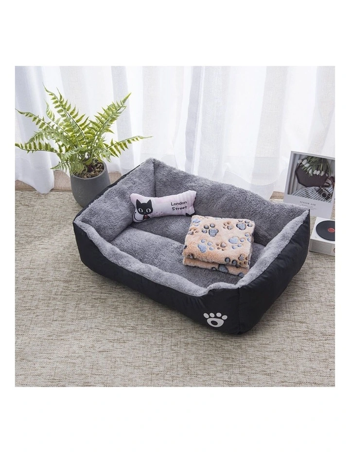 Floofi Warm Soft Square Washable Calming Comfy Pet Bed XL In Black MYER
