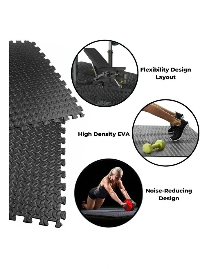 VERPEAK Puzzle Gym Mat EVA Interlocking Foam Tiles With Border In Black