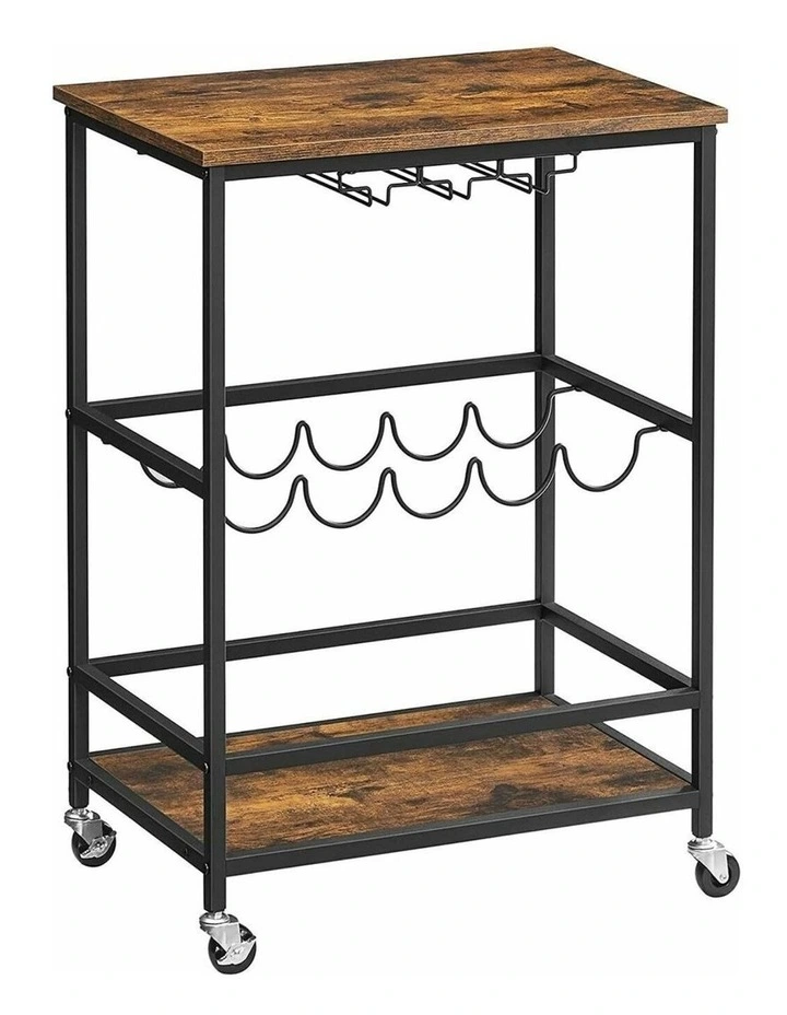 VASAGLE Bar Cart With Wheels Rustic In Brown/Black MYER