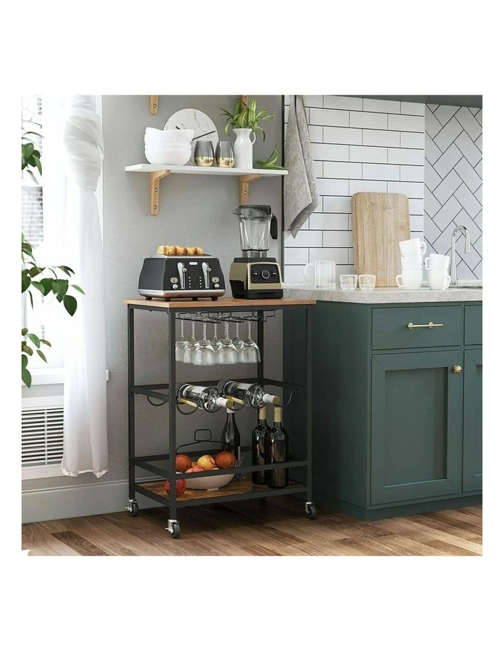 VASAGLE Bar Cart With Wheels Rustic In Brown/Black MYER