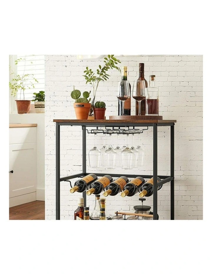 VASAGLE Bar Cart With Wheels Rustic In Brown/Black MYER