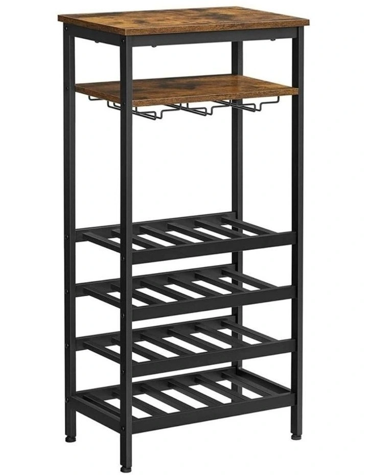 VASAGLE Rustic Wine Rack Stand In Brown/Black MYER