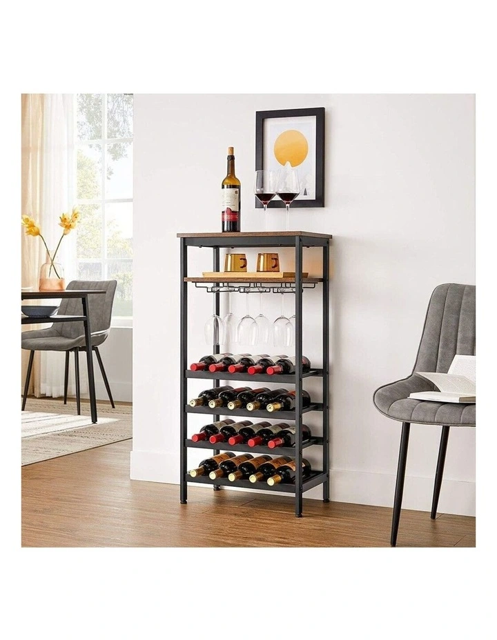 VASAGLE Rustic Wine Rack Stand In Brown/Black MYER